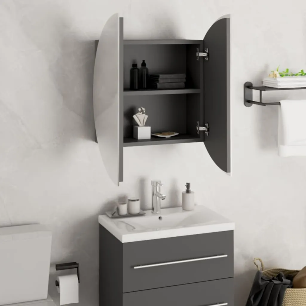 Bathroom Cabinet with Round Mirror&LED Grey 47x47x17.5 cm