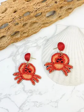 Beachy Crab Beaded Dangle Earrings