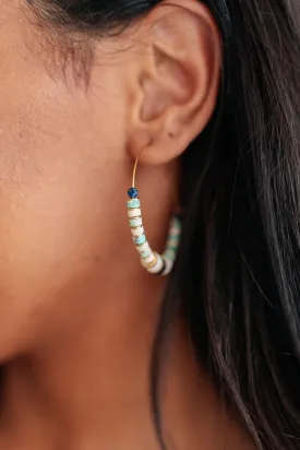 Beaded Lazuli Stone Titanium Hoop Earrings