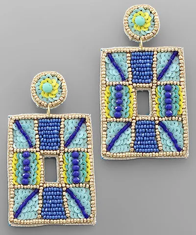 Beaded Pattern Square Earrings