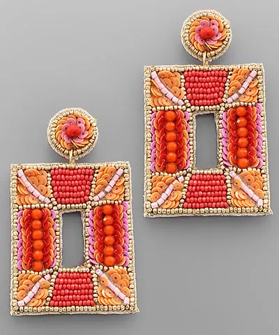 Beaded Pattern Square Earrings