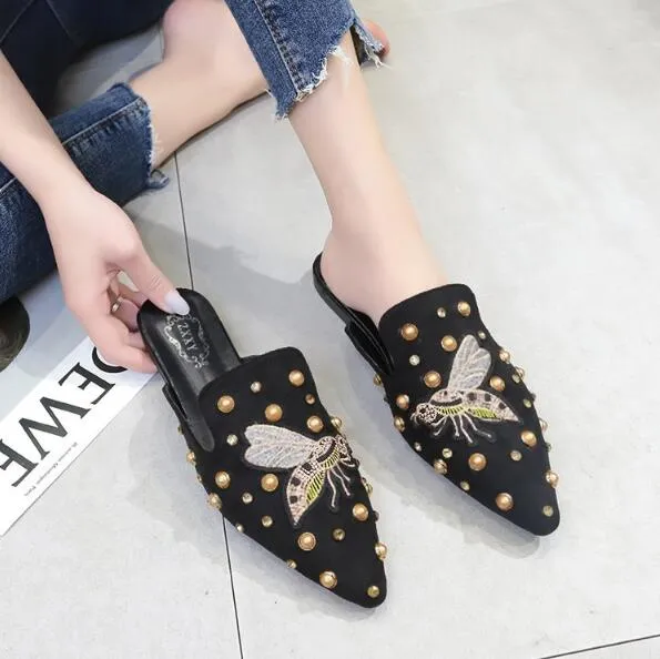 Beautiful Bling Square Heel Mule Slip On Shoes