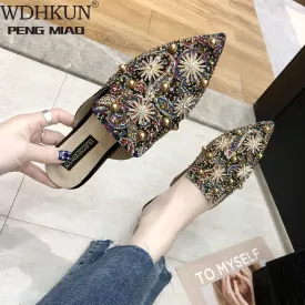 Beautiful Bling Square Heel Mule Slip On Shoes