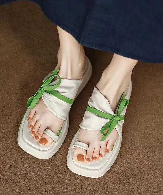 Beautiful Green Bow Splicing Platform Slide Sandals Peep Toe