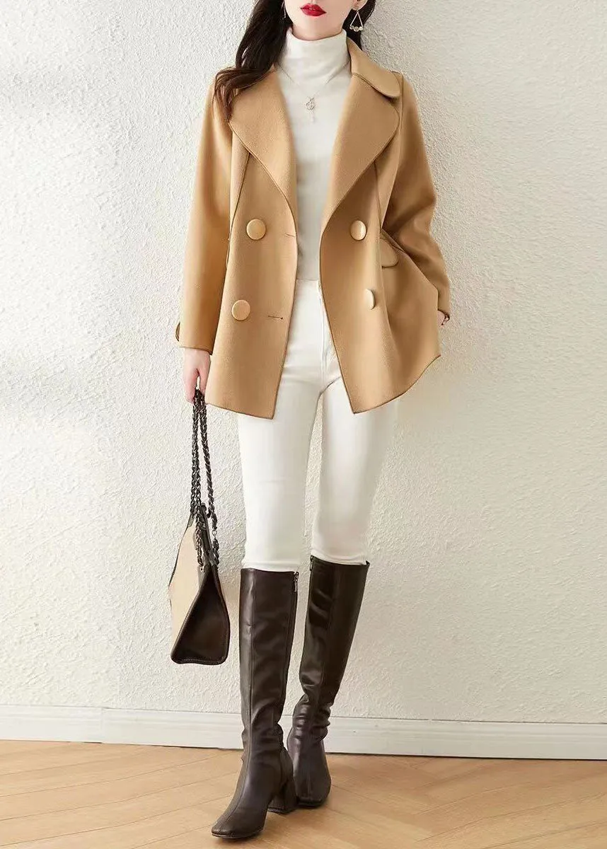 Beautiful Khaki Peter Pan Collar Button Patchwork Woolen Coat Fall