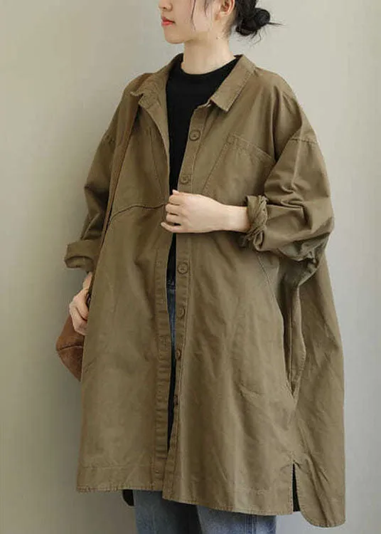 Beautiful Khaki PeterPan Collar Button Cotton Trench Spring