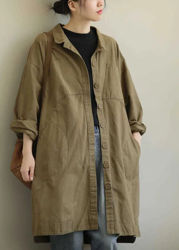 Beautiful Khaki PeterPan Collar Button Cotton Trench Spring