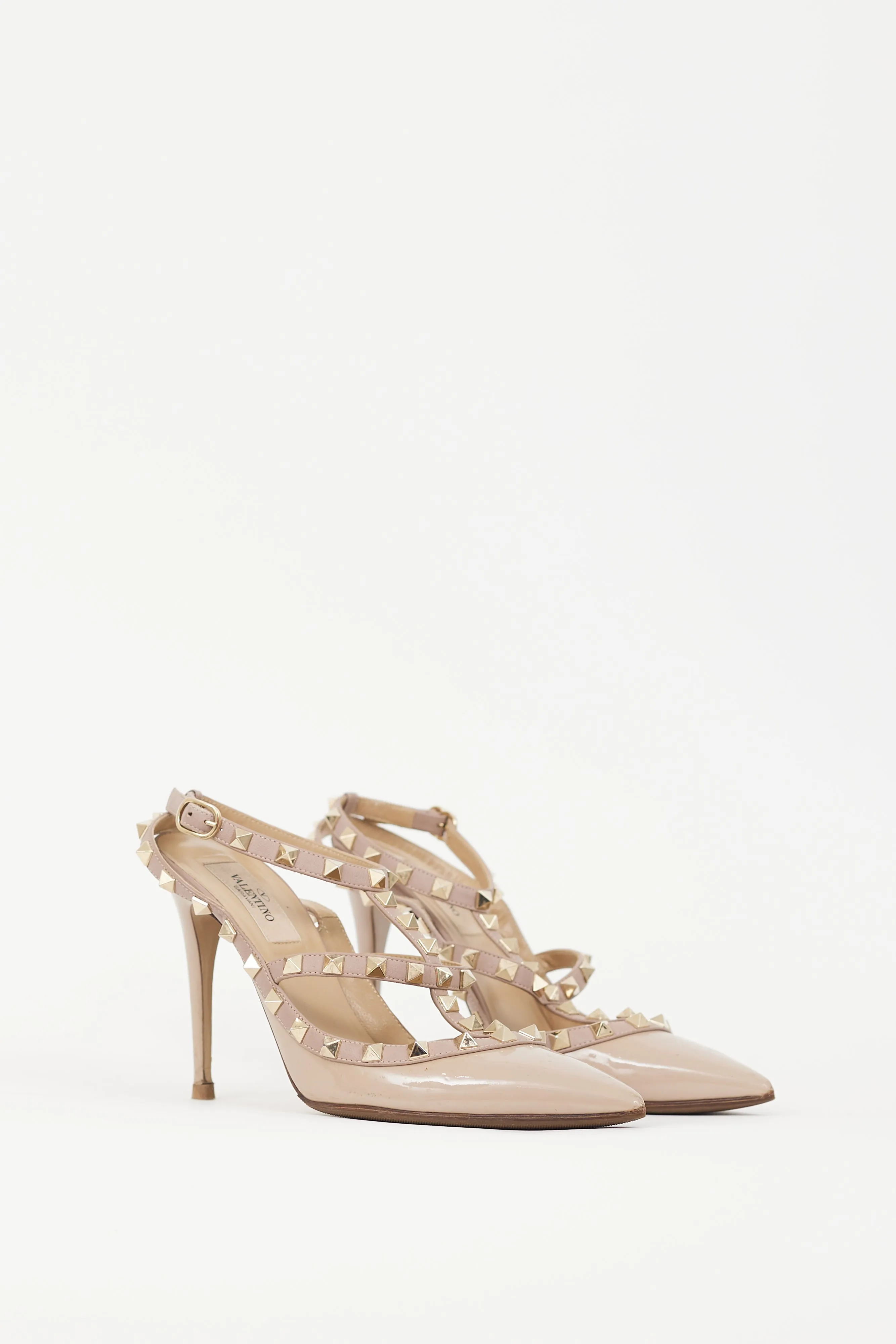 Beige & Gold Rockstud Strappy Heel