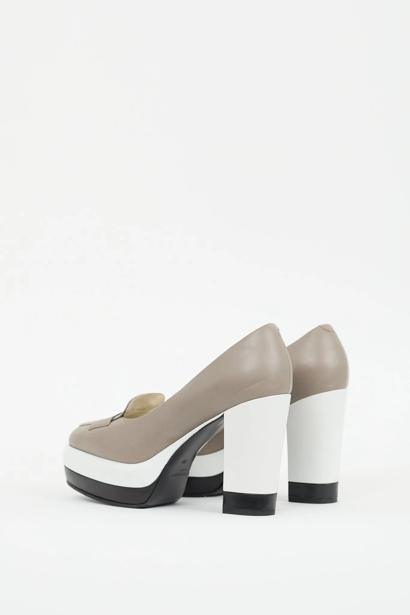 Beige & Multi Leather Colourblock Platform Loafer