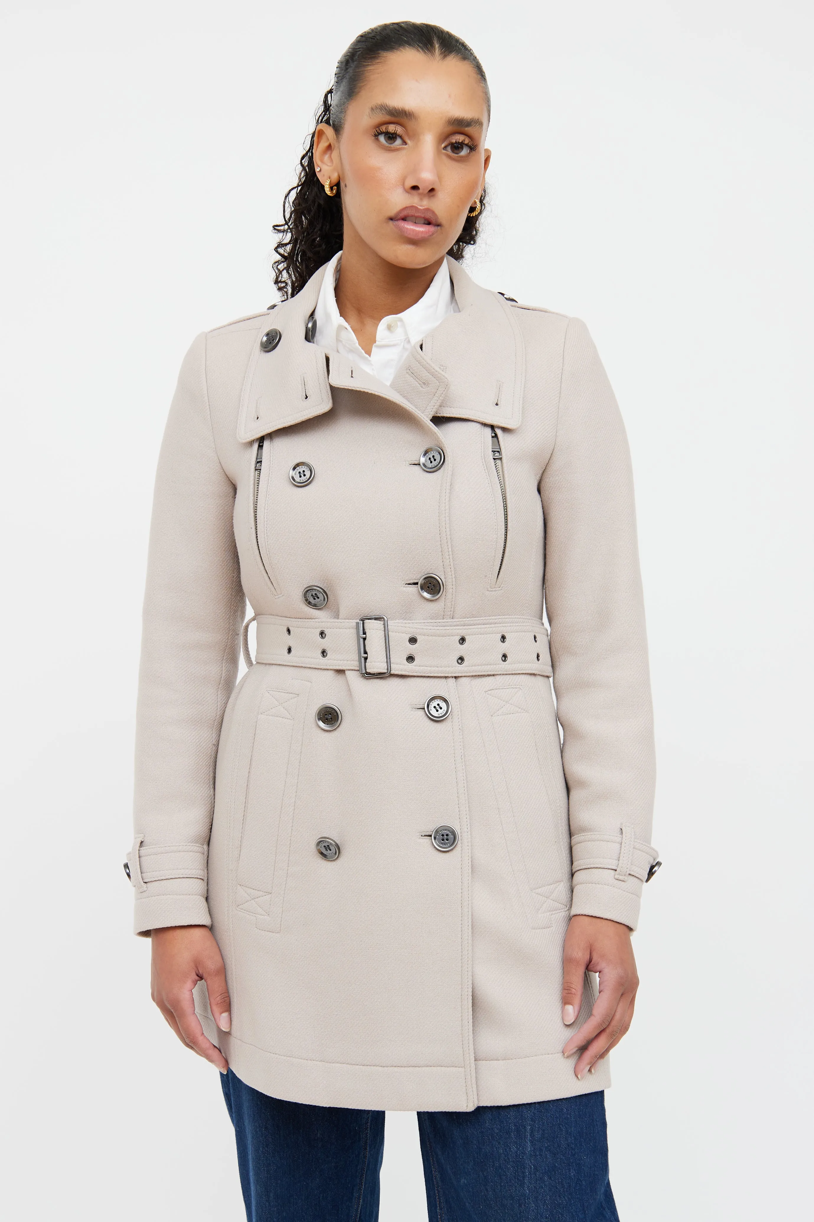 Beige Brit Mauve Wool Blend Coat