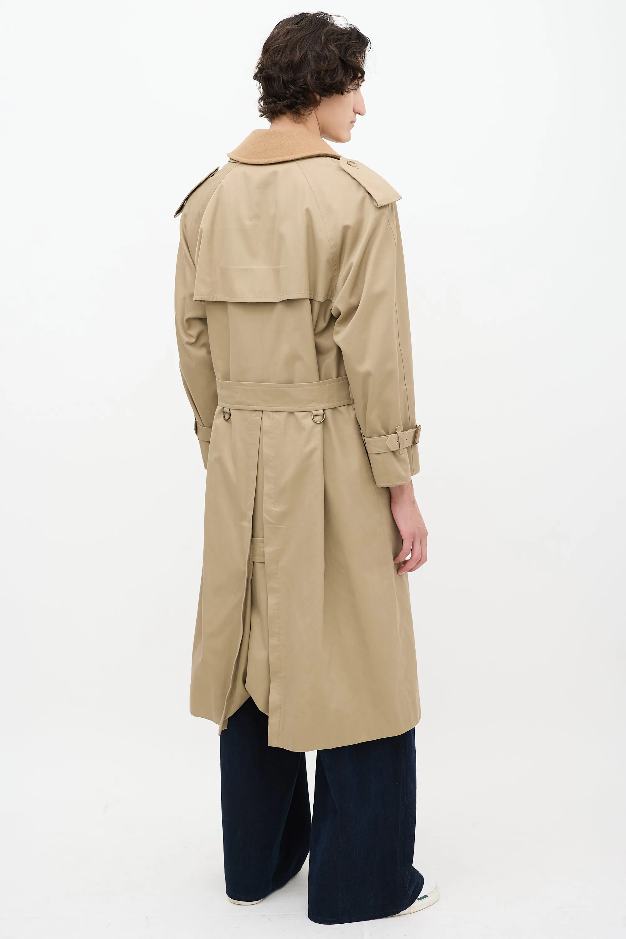 Beige Detachable Collar Belted Trench Coat