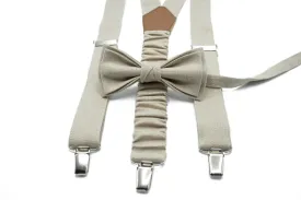 Beige Linen Suspender & Bow Tie Set - Perfect for Toddlers, Boys, Men, and Groomsmen