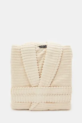 Beige Ribbed Bathrobe