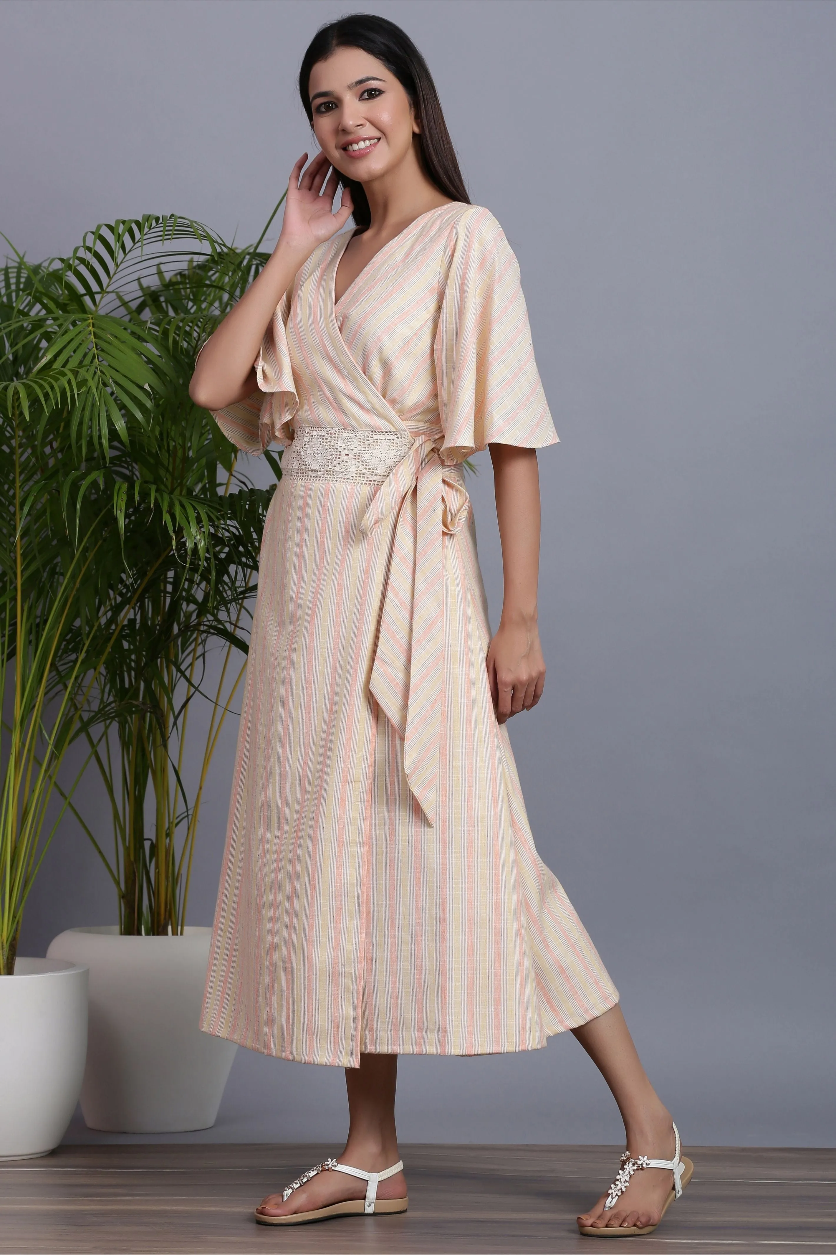 Bell Sleeves Wrap Dress