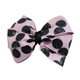 Bella Hair Bow - Pink with Black Glitter 7cm