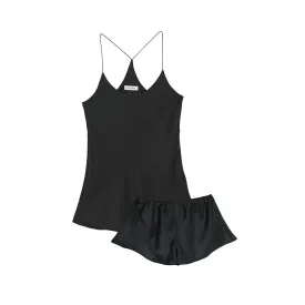 BELLA JET BLACK CORE SILK CAMISOLE SET