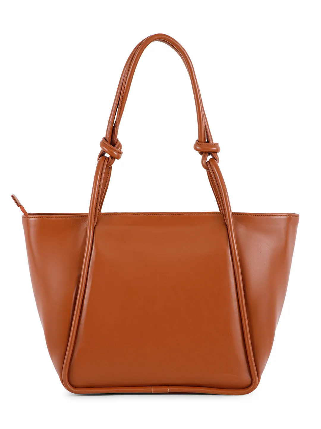 Berrylush Women Solid Brown Synthetic Leather Zipper-Up Knot Oversized Tote Bag