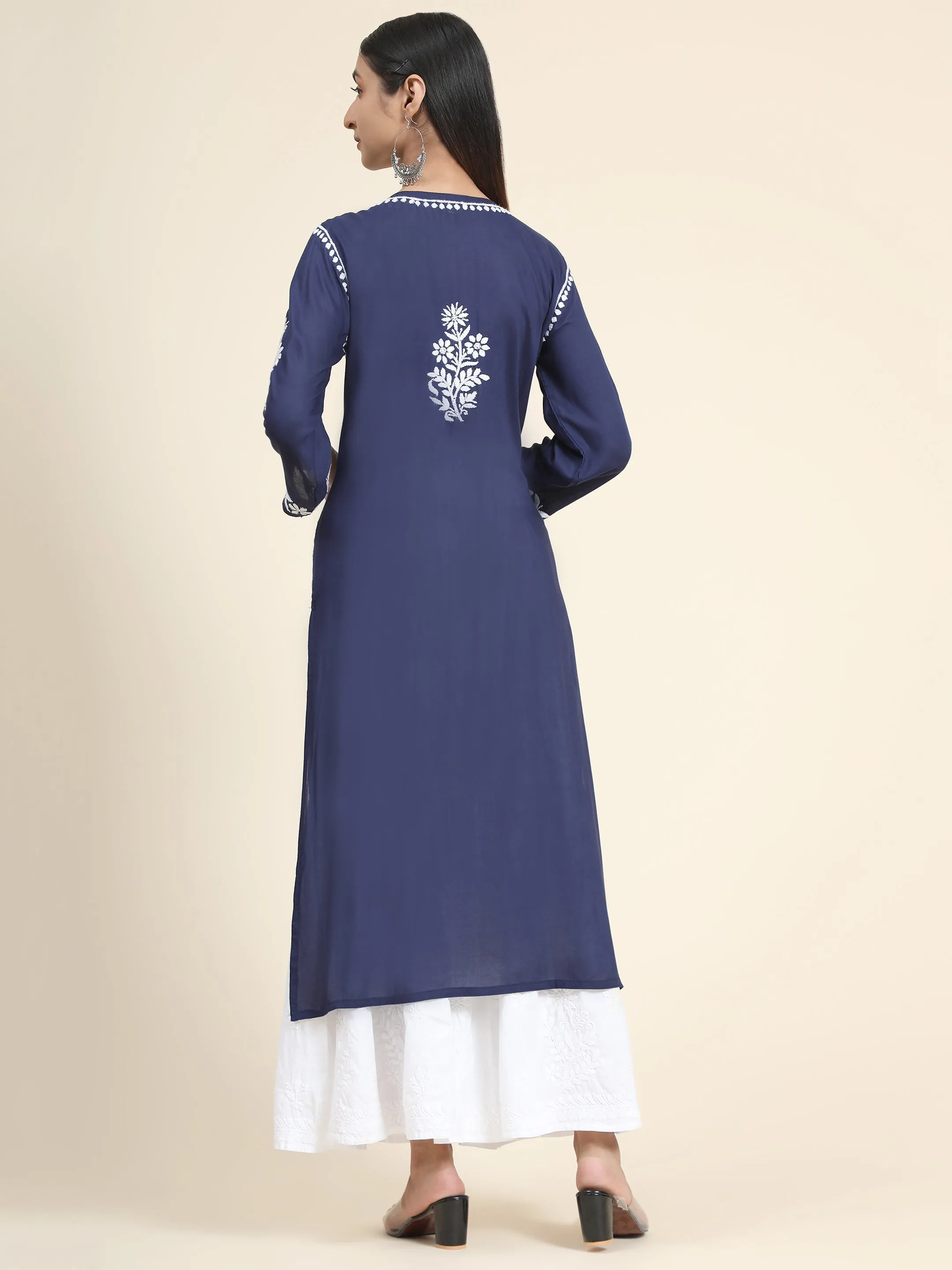 Bhavdeep Kaur in HOK Chikankari Stylish Kurti Navy Blue