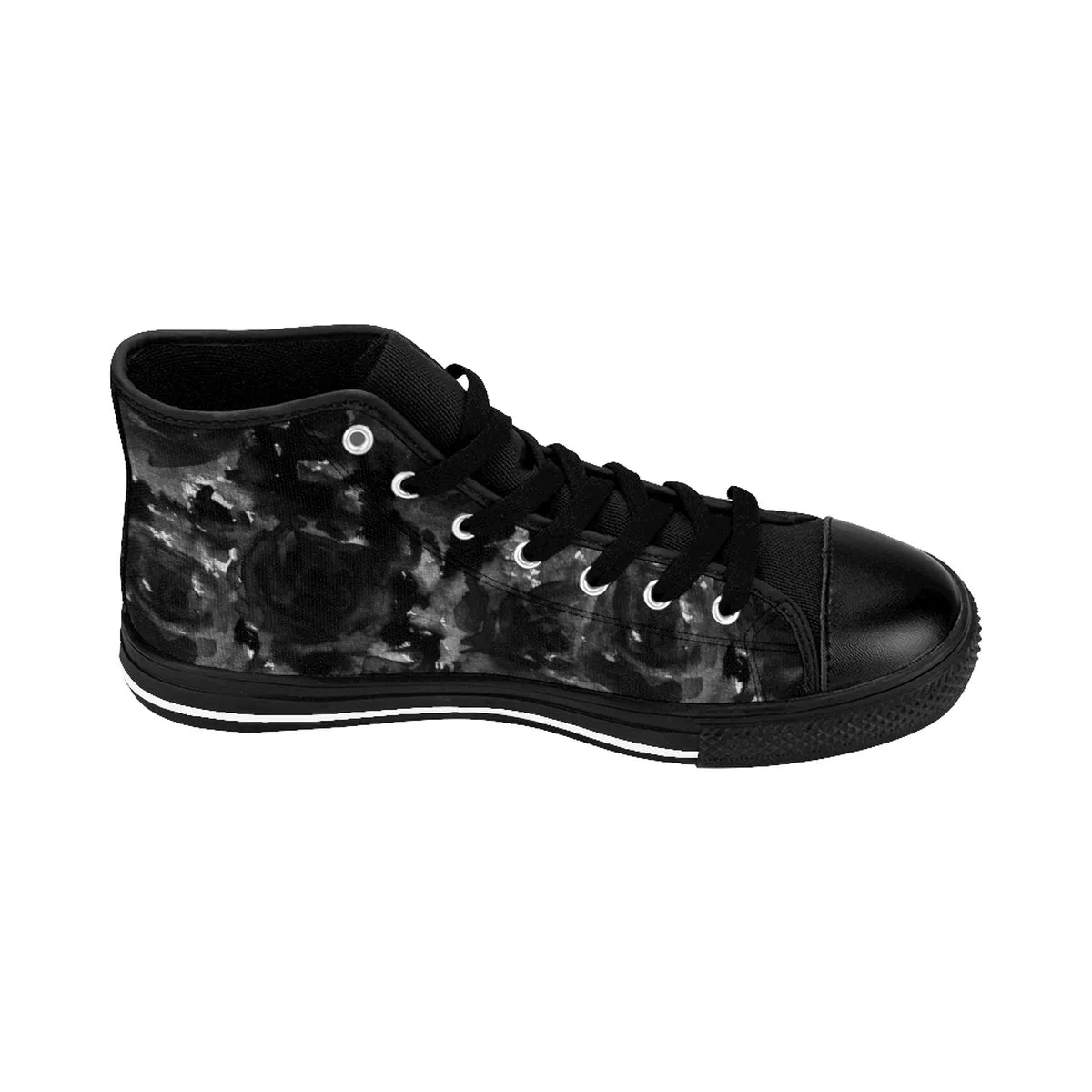 Black Abstract Women's Sneakers, Rose Floral Print High Top Tennis Shoes (US Size: 6-12)