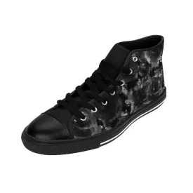 Black Abstract Women's Sneakers, Rose Floral Print High Top Tennis Shoes (US Size: 6-12)