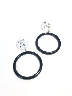 Black & Clear Frosted Star & Go Go Mod Hoop Geo Drop Earrings