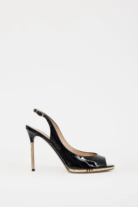 Black & Gold Patent Leather Rockstud Heel