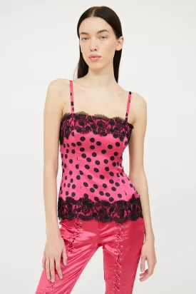 Black & Pink Polka Dot Lace Camisole Top