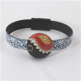 Black & White Bracelet for a Woman with Black & Red Paisley Accent