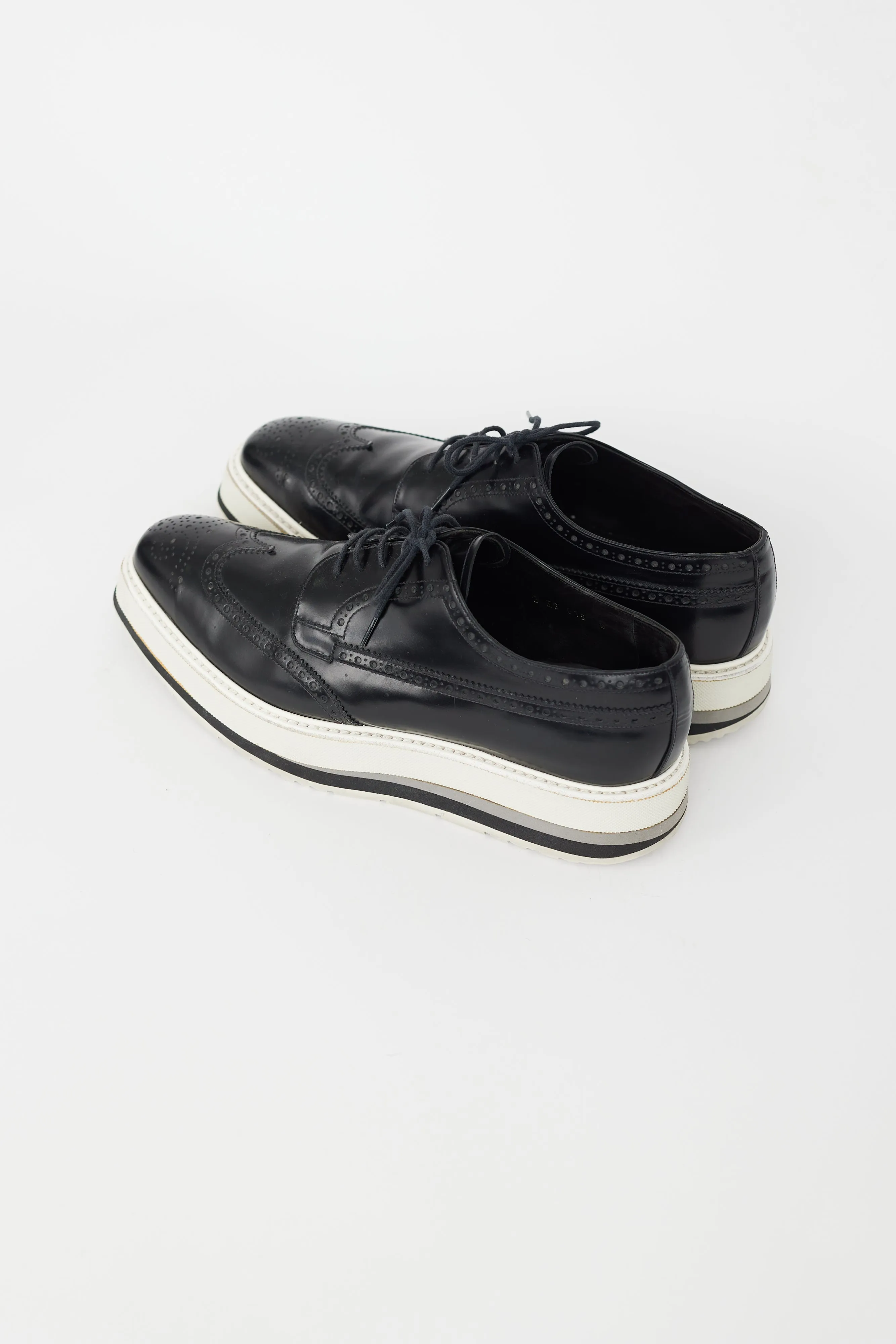 Black & White Leather Platform Brogue