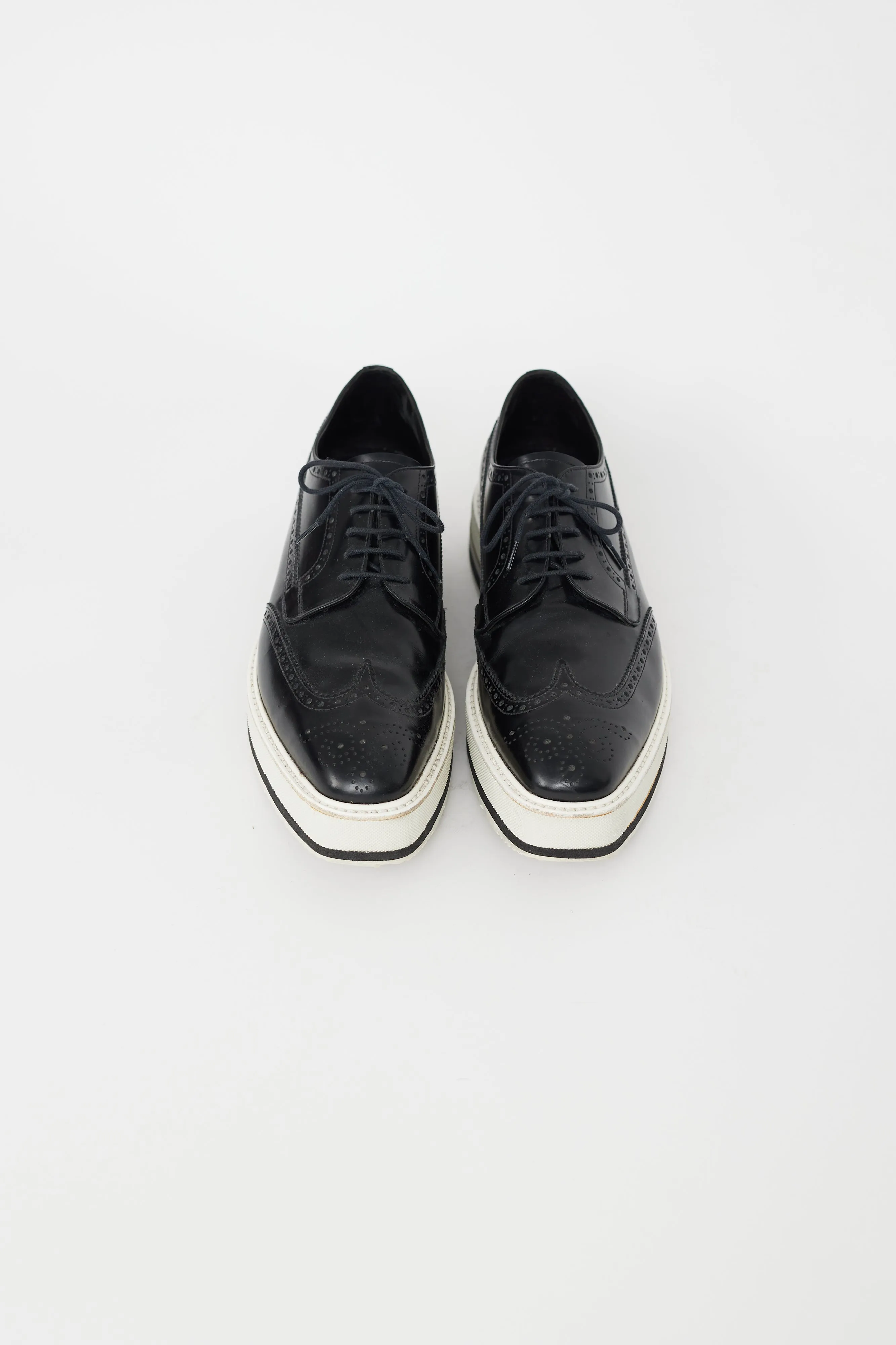 Black & White Leather Platform Brogue