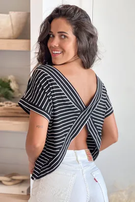 Black And White Dolman Short Sleeve Striped Top