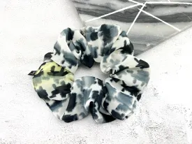 Black and White with Yellow Tie Dye Extra Large Hair Scrunchie SCR00043