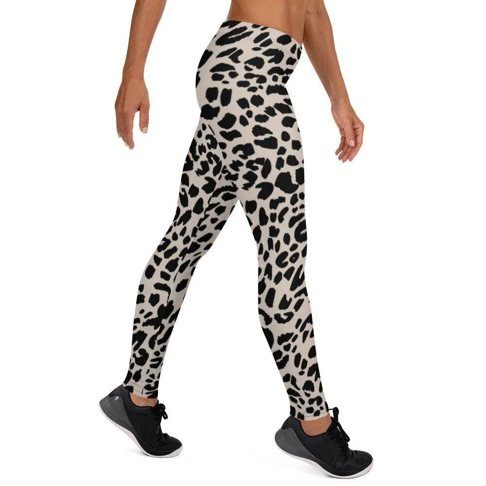 Black Animal Print Women's Mid-Rise Leggings