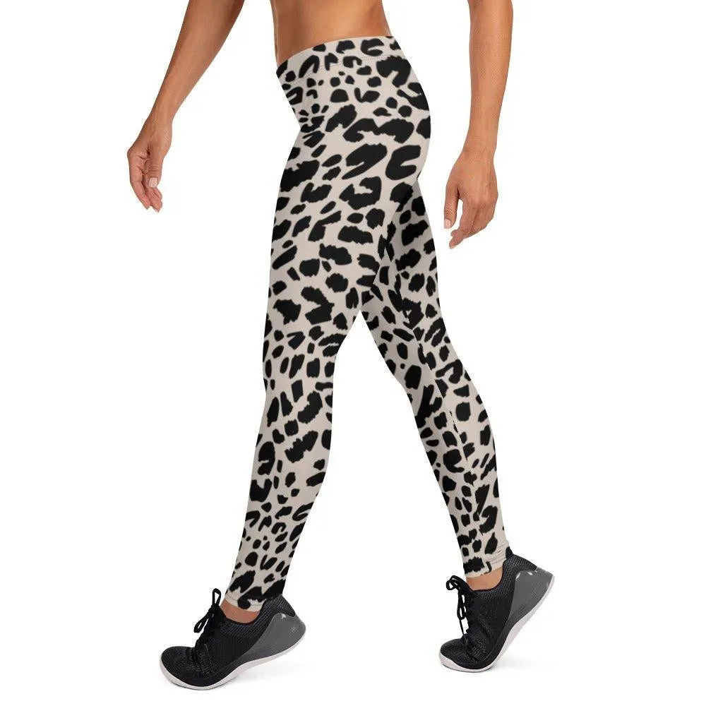 Black Animal Print Women's Mid-Rise Leggings