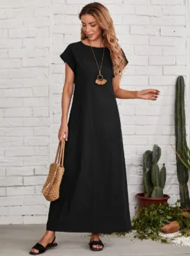 Black Batwing Sleeve Maxi Dress