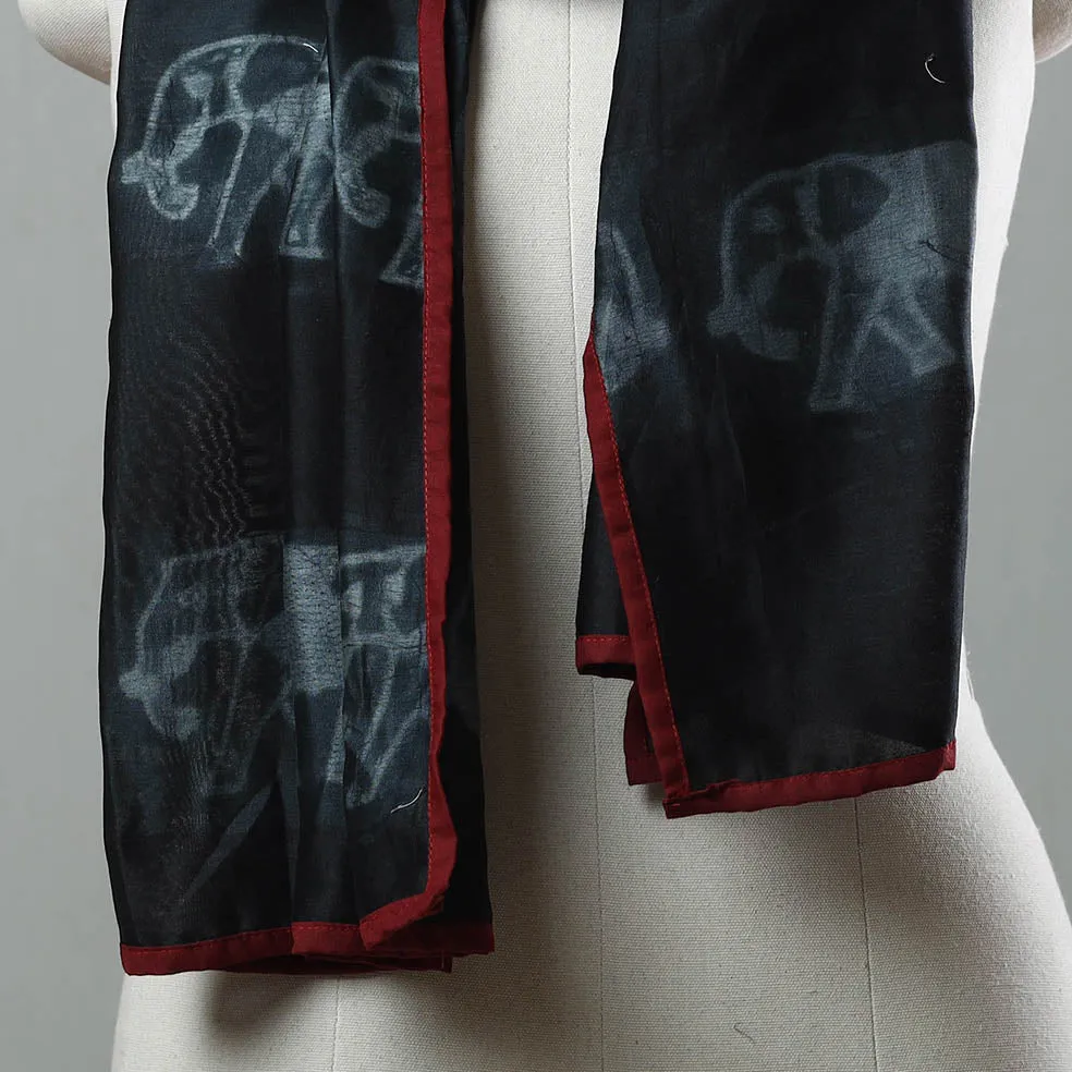 Black - Chanderi Silk Nui Shibori Tie & Dye Stole 01