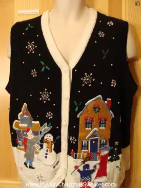 Black Cheap Christmas Sweater Vest Winter Wonderland