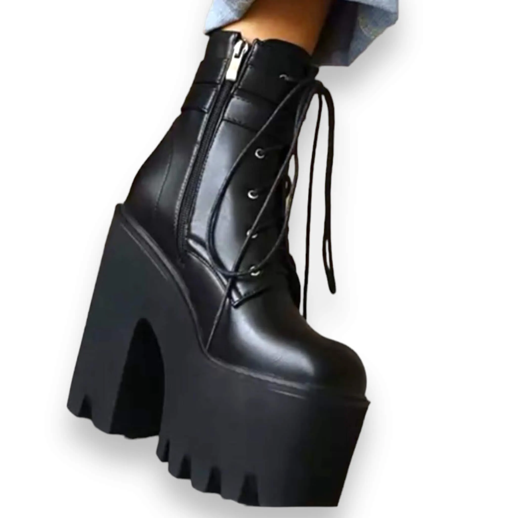 Black Chunky Platform Heel Boots