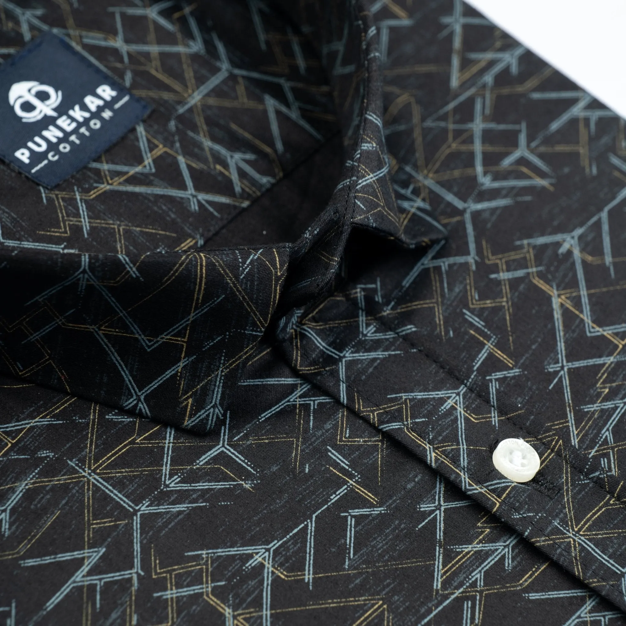 Black Color Geometric Printed Shirt For Men