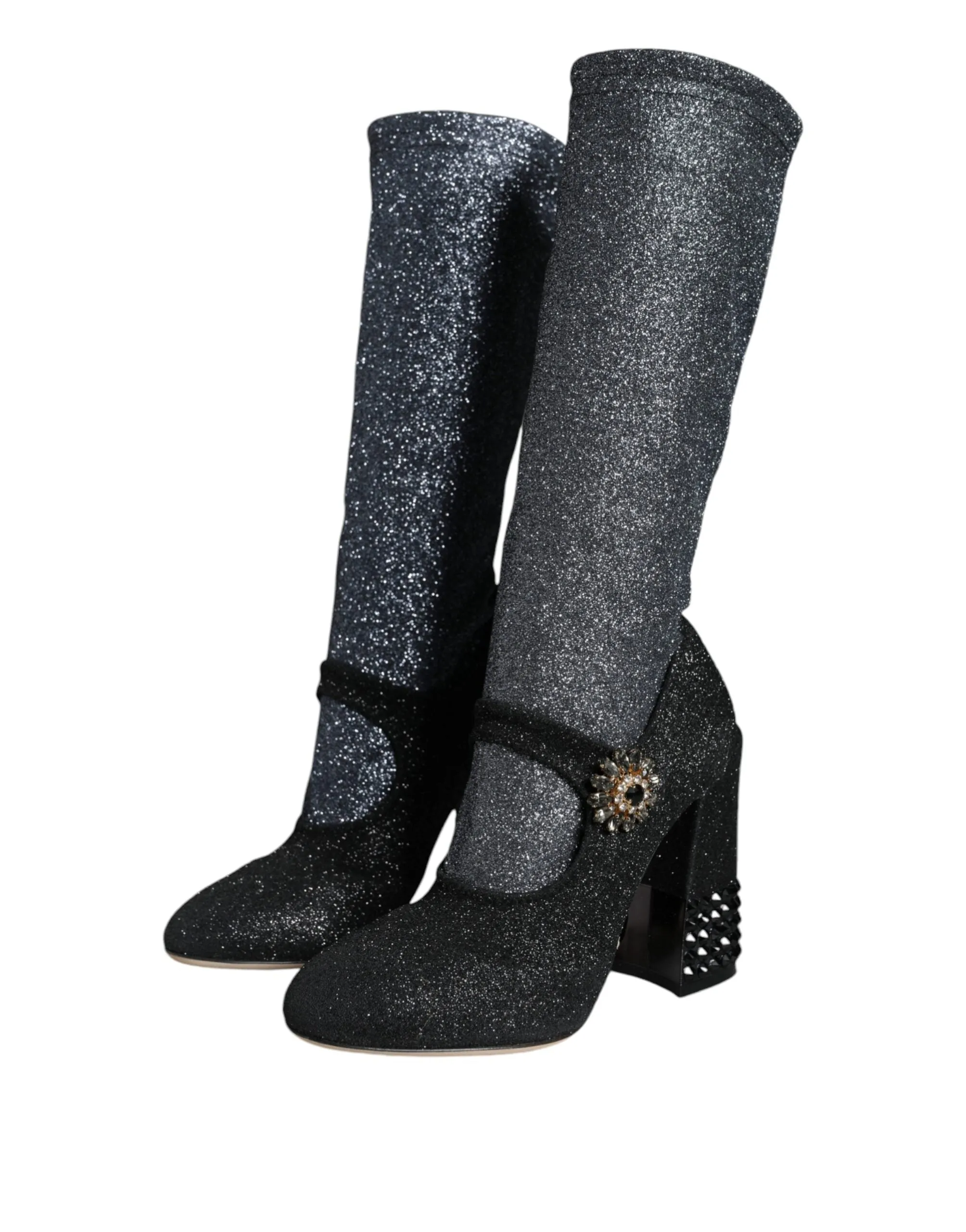 Black Crystal Mary Janes Booties Shoes