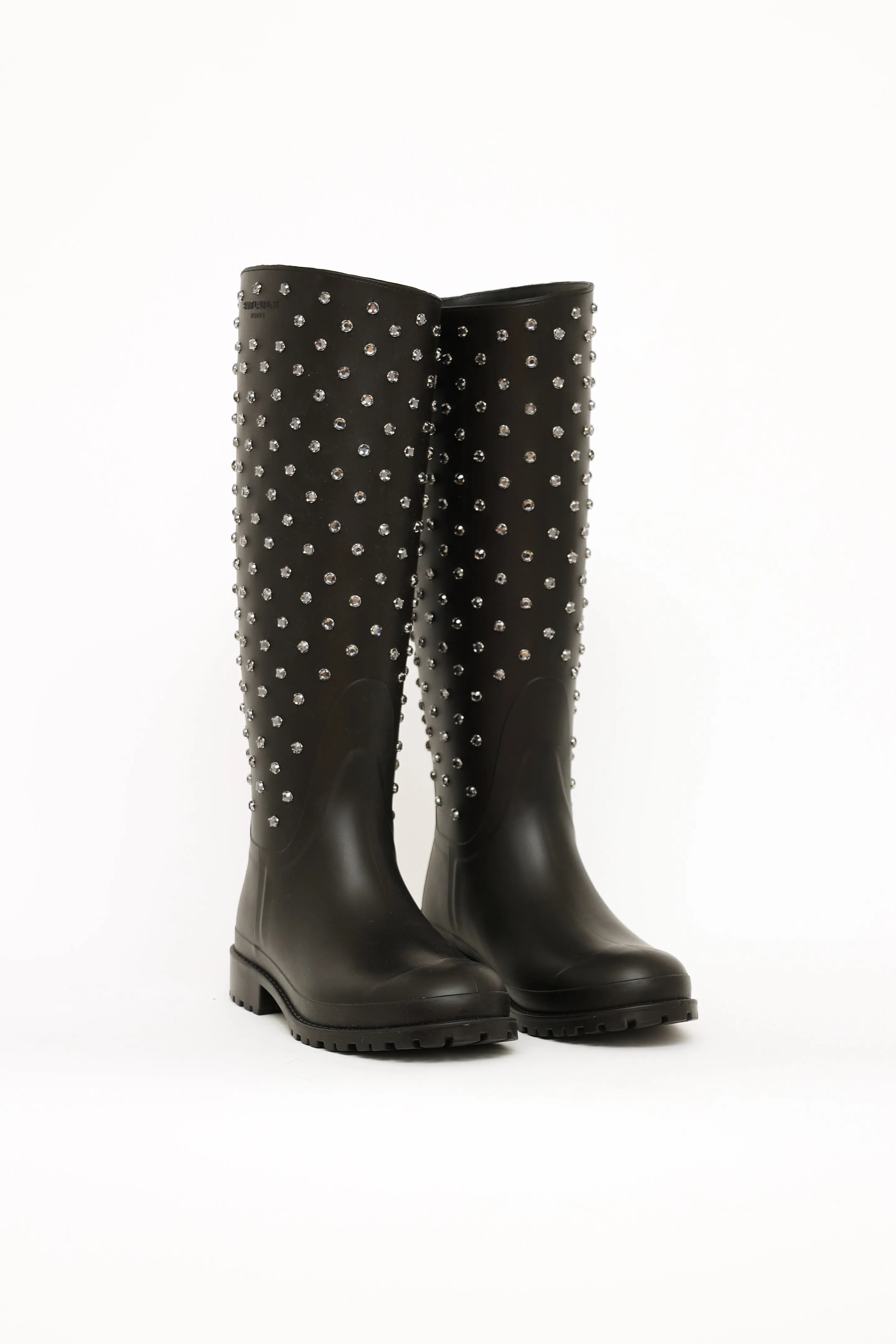 Black Embellished Rubber Boots