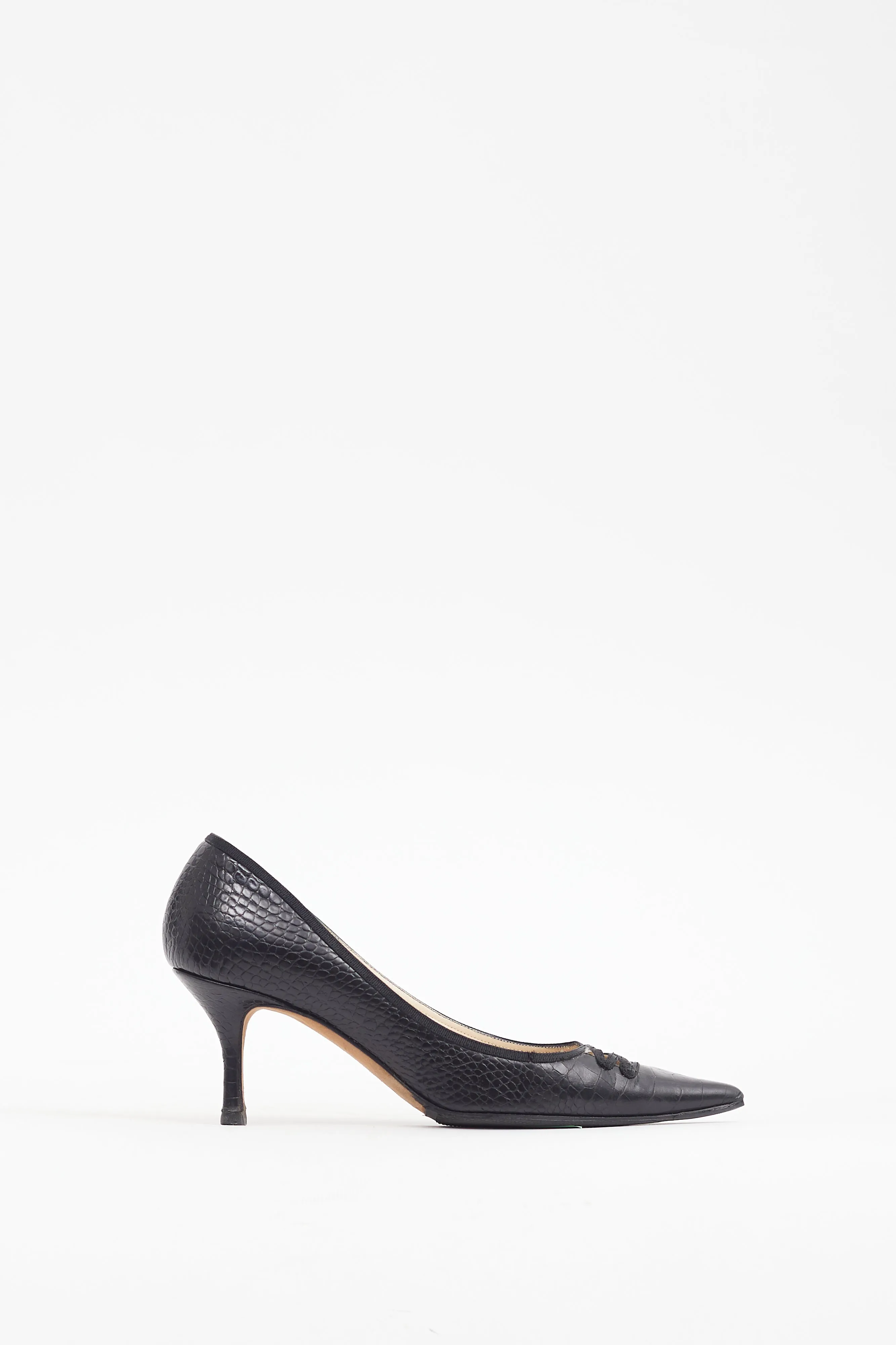 Black Embossed Leather Latticed Pump