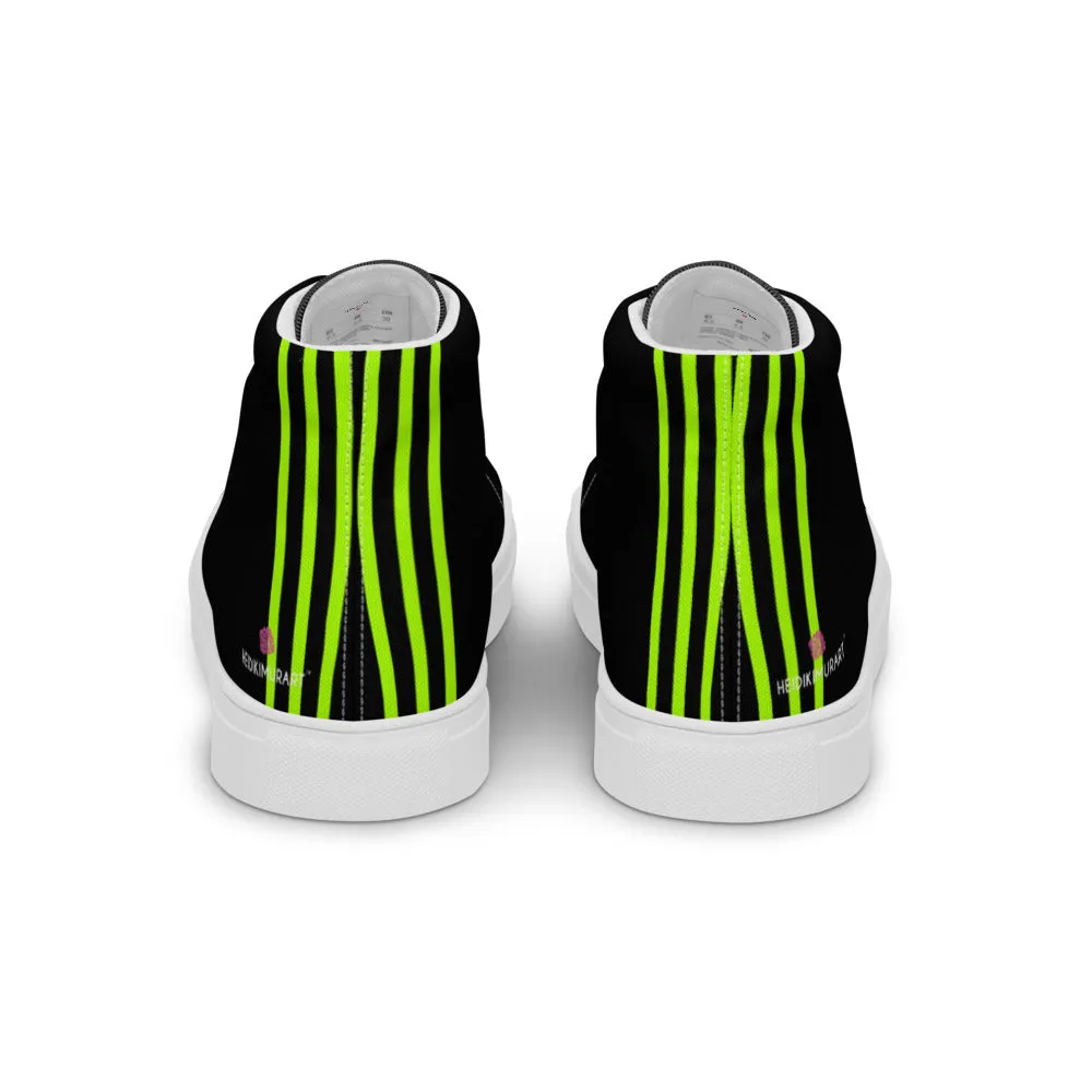 Black Green Striped Men's Sneakers, Vertical Stripes Premium High Top Tennis Shoes For Men