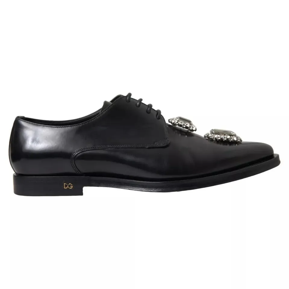 Black Leather Crystal Lace Up Formal Shoes