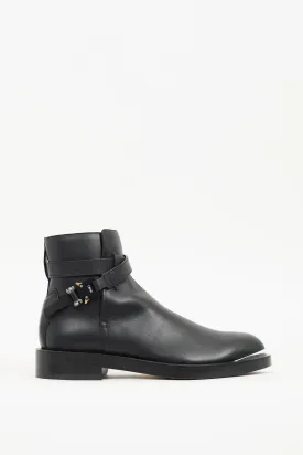 Black Leather Evidence Buckle Boot