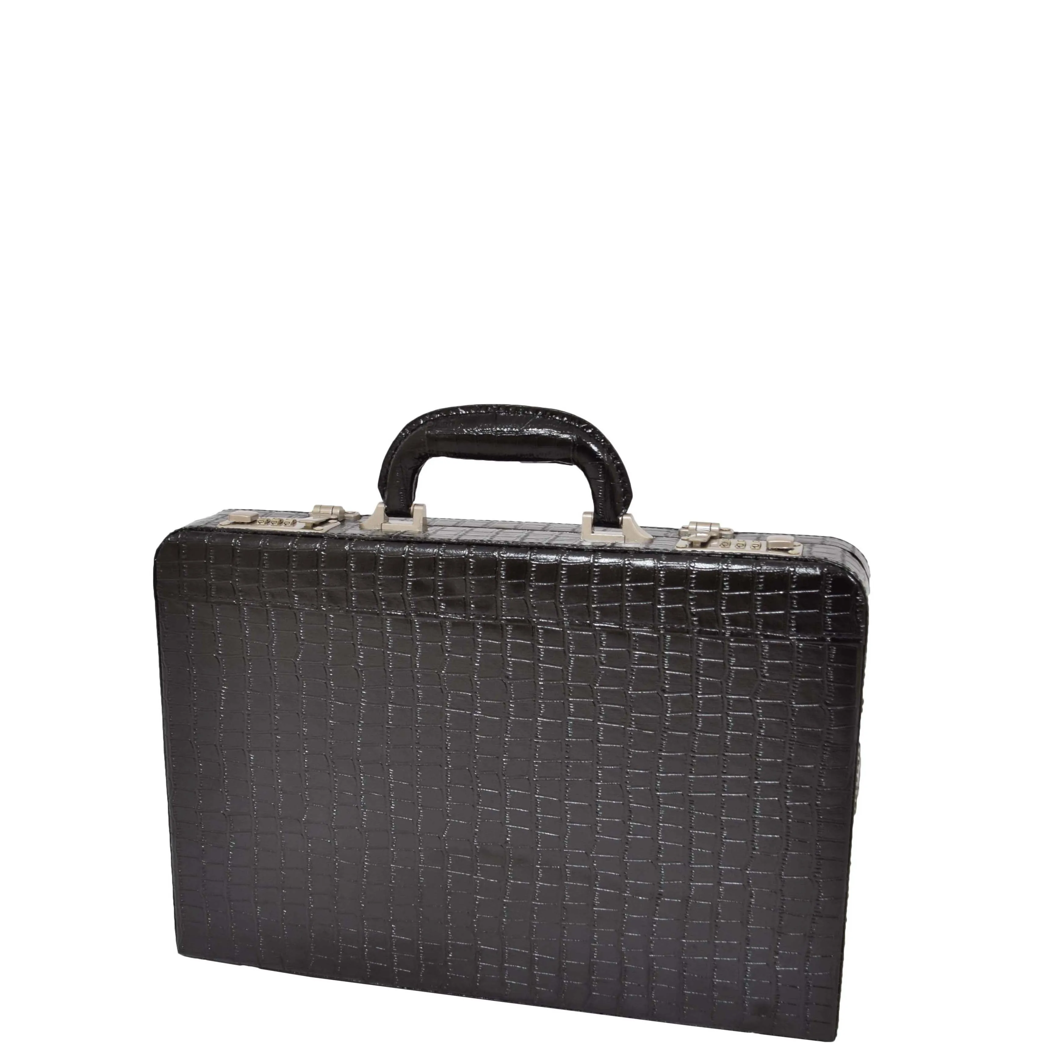 Black Leather Look Attache Croc Print Small Briefcase Dual Lock Lyon