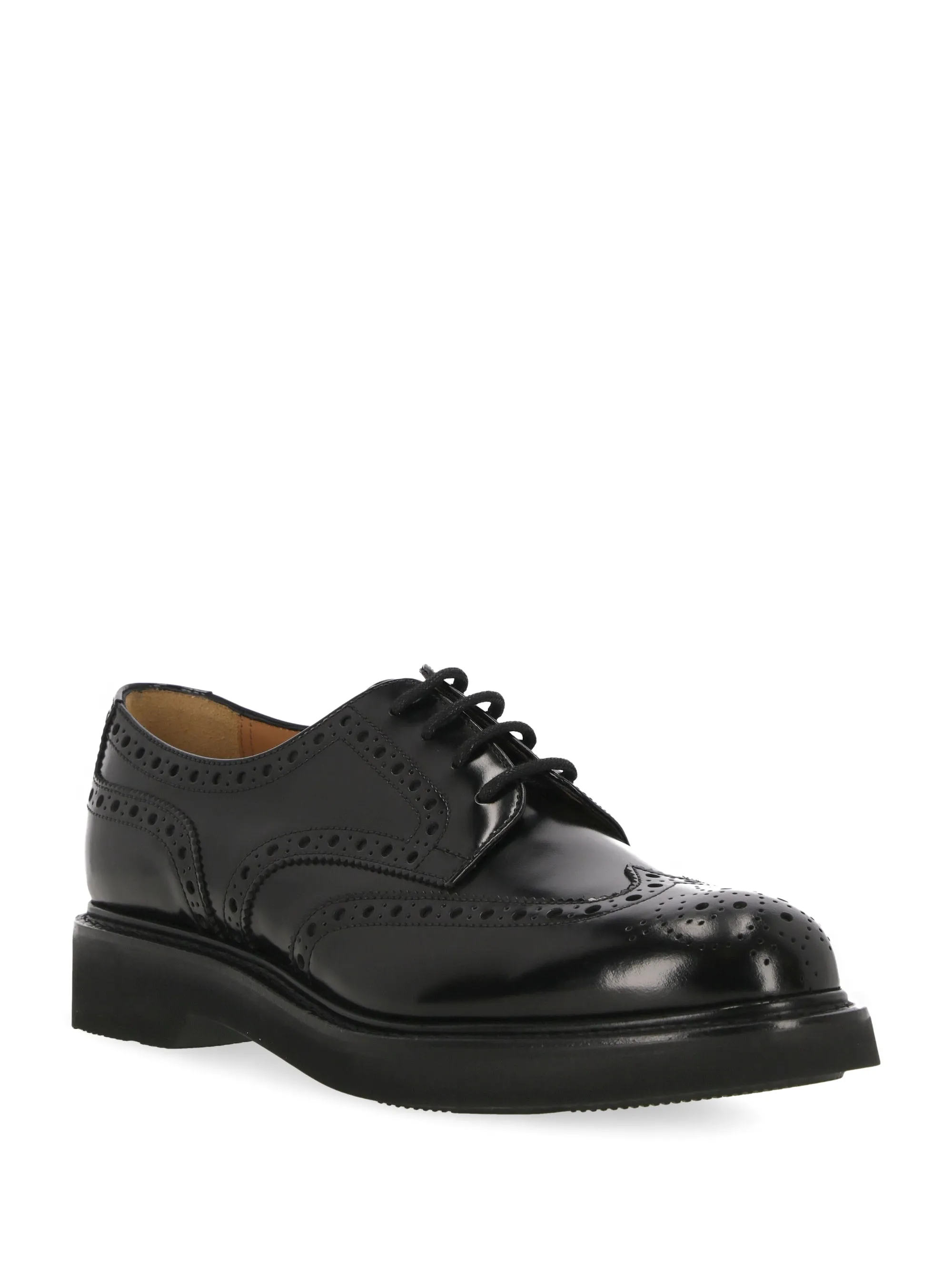 Black Leather Perforated Flat Shoes