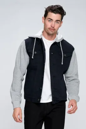 Black Men's Denim Jacket With Fleece Hoodies