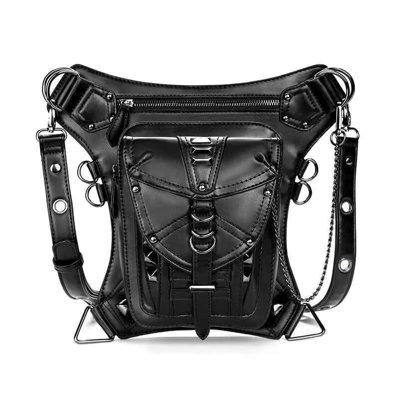 Black Motorcycle Punk Rivet Steampunk Waist Leg Bag