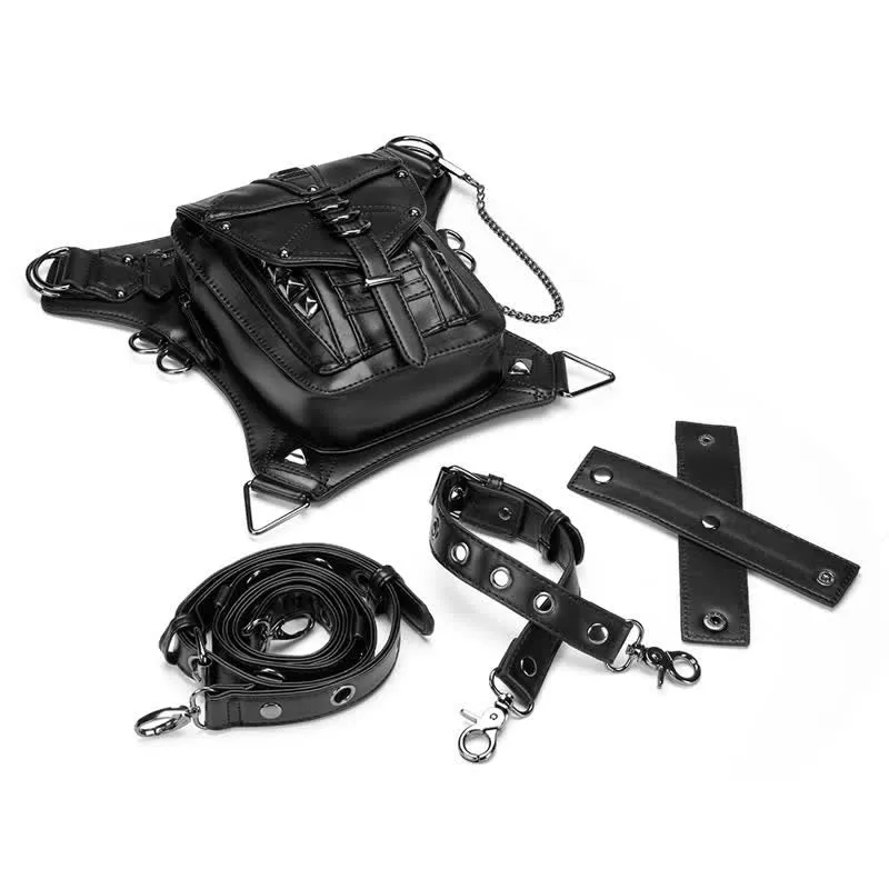 Black Motorcycle Punk Rivet Steampunk Waist Leg Bag